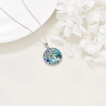 Tree of Life Alpaca Necklace Sterling Silver with Abalone Shell Animal Alpaca Pendant Jewelry Birthday Anniversary Mothers Valentines Day Gifts for Women